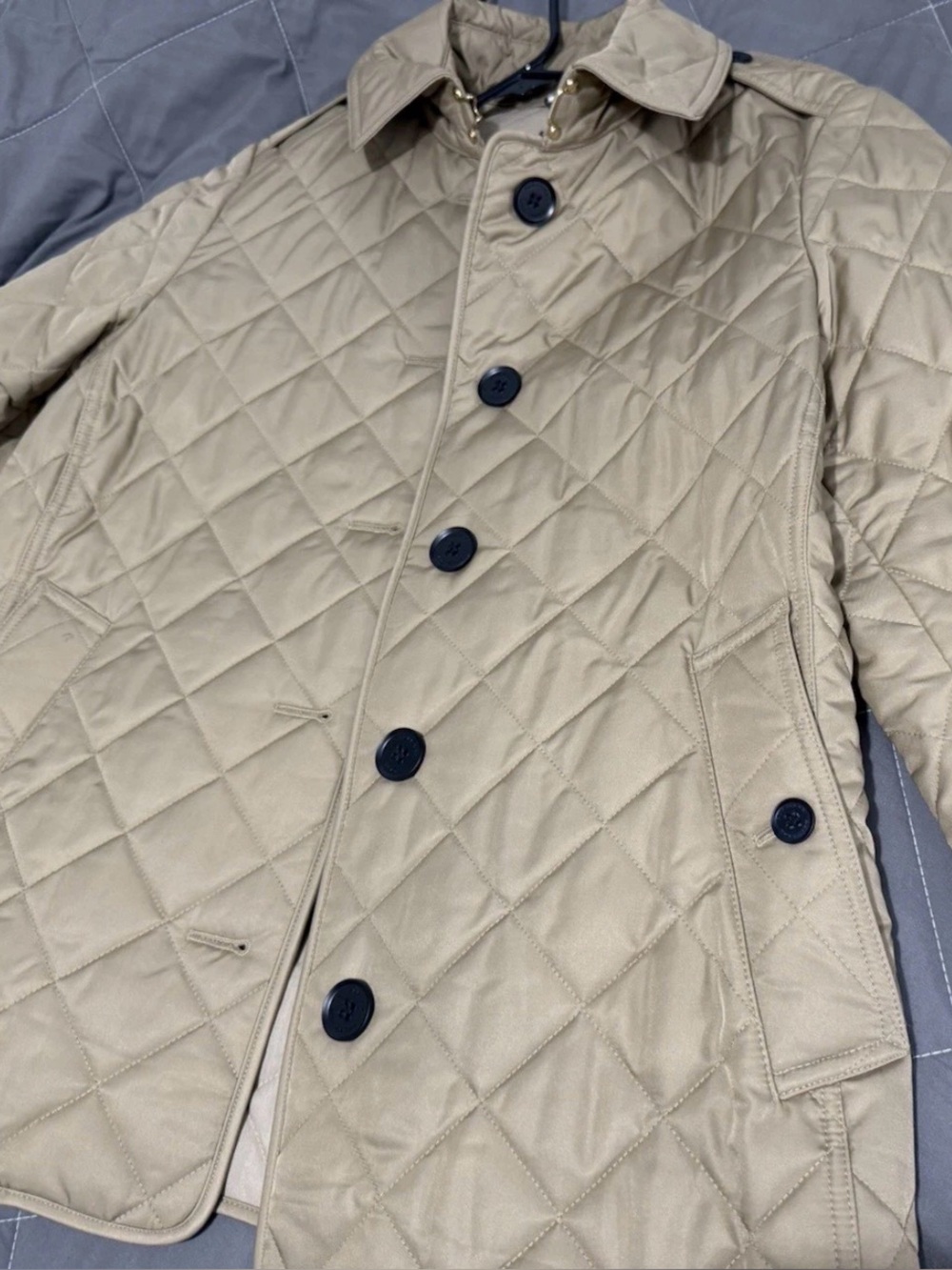 Burberry Quilted Beige Trench Coat with Black Buttons